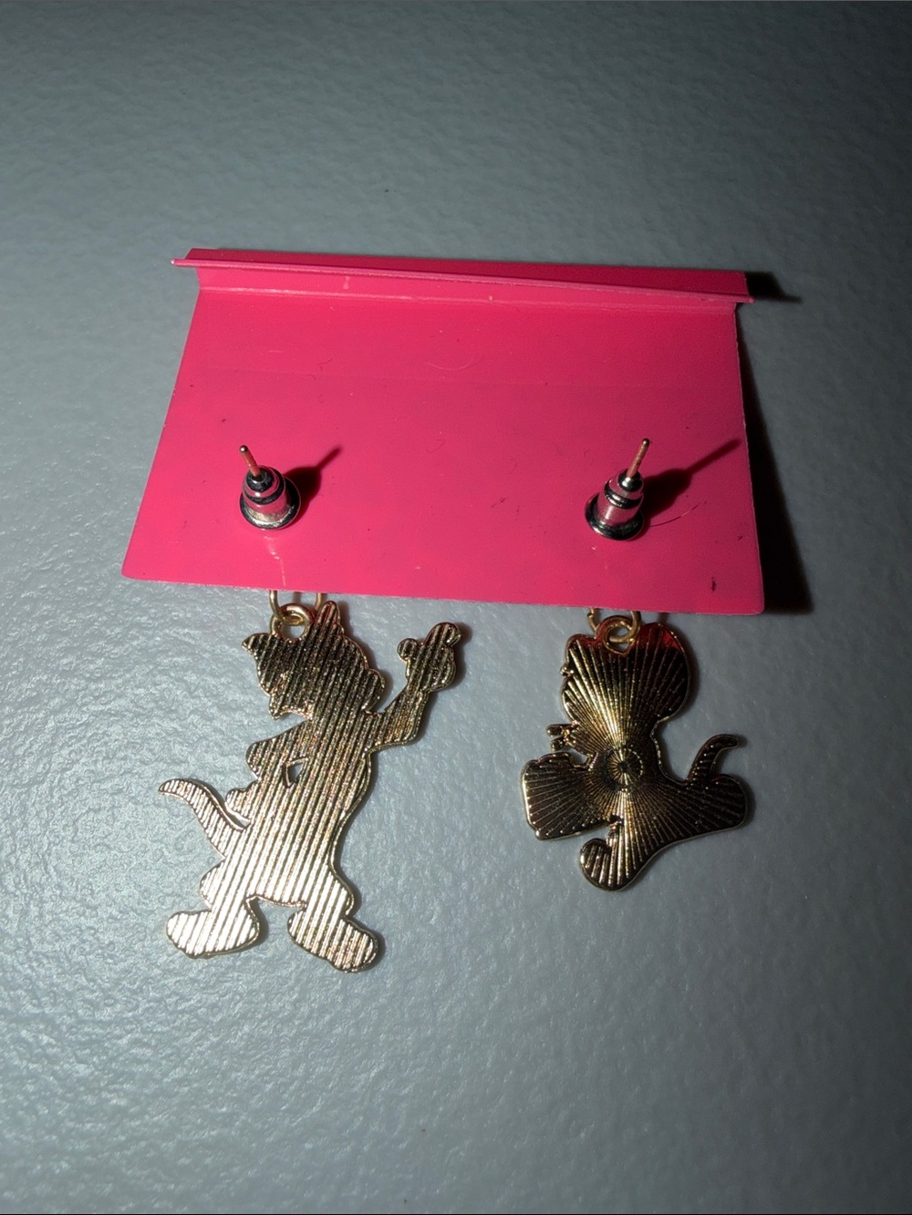 Betsey Johnson Tom & Jerry Enamel Dangle Earrings - Orange, Gray, Pink - Picture 2 of 2